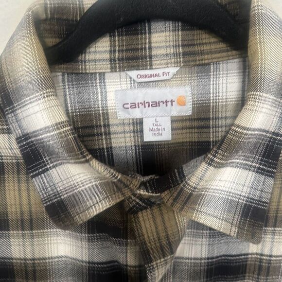 Carhartt Mens Black Plaid Collared Long Sleeve Button Up Shirt Size Large - Picture 3 of 6